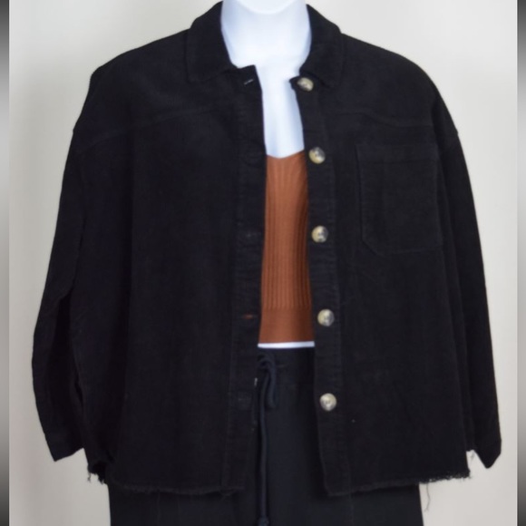 51. Plus Size Black Corduroy Button Up Shirt Jacket 1X/2X - Picture 6 of 7